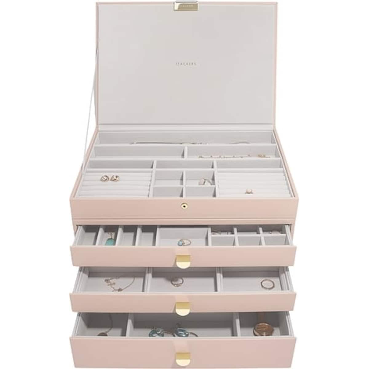 Szkatułka na biżuterię Stackers poczwórna supersize jasnoróżowa z 3 szufladami