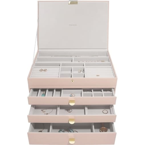 Szkatułka na biżuterię Stackers poczwórna supersize jasnoróżowa z 3 szufladami