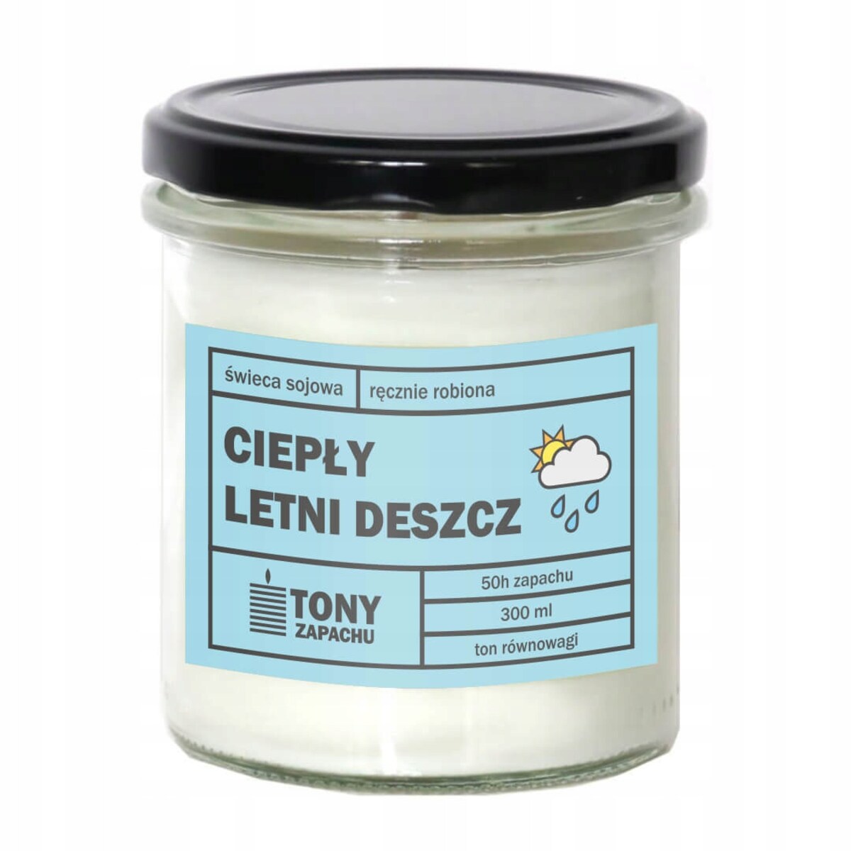 Naturalna ręcznie robiona świeca sojowa zapachowa w szkle CIEPŁY LETNI DESZCZ 50h palenia 300ml - prezent upominek dla kobiety mamy dziewczyny żony babci niej