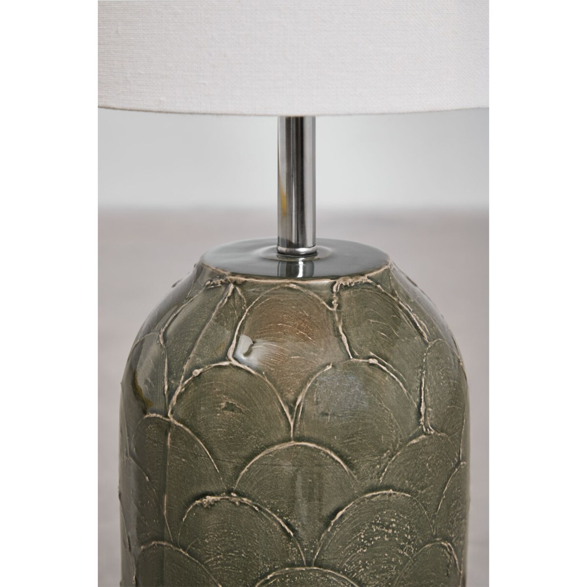 Lampa podłogowa z ceramiki i lnu Canela wojskowa zieleń