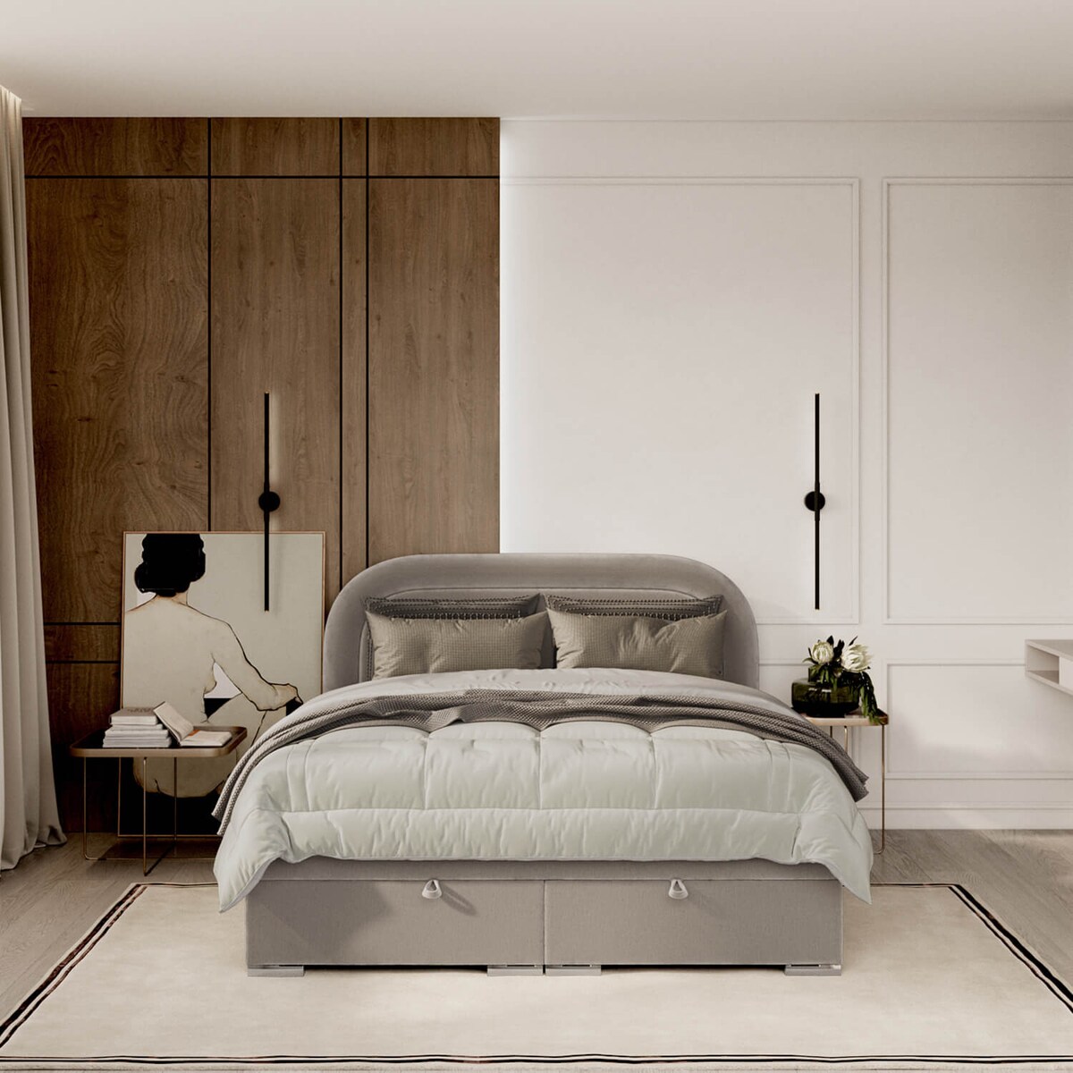 Łóżko tapicerowane HARMONY 120x200 z pojemnikiem, Beż, tkanina Lotta 30