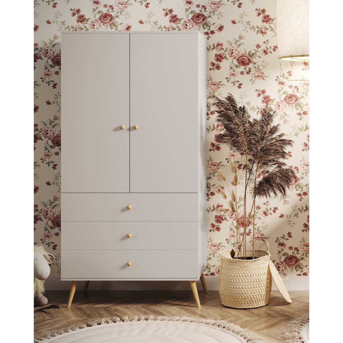 Szafa z szufladami i drążkiem w stylu Boho - Kaszmir