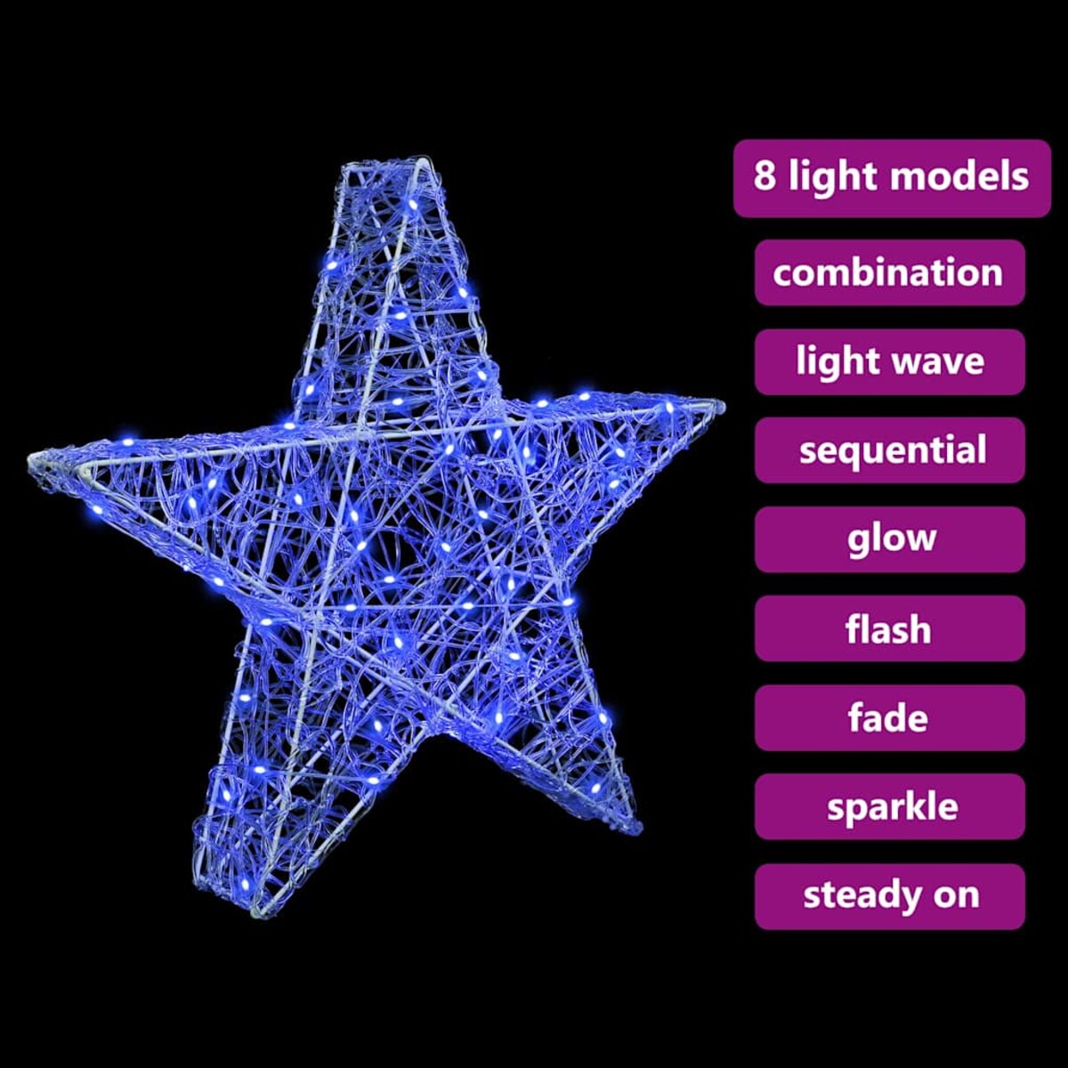 vidaXL 3D Gwiazda z 50 diodami LED Niebieski 55 x 53.5 x 10 cm Akryl