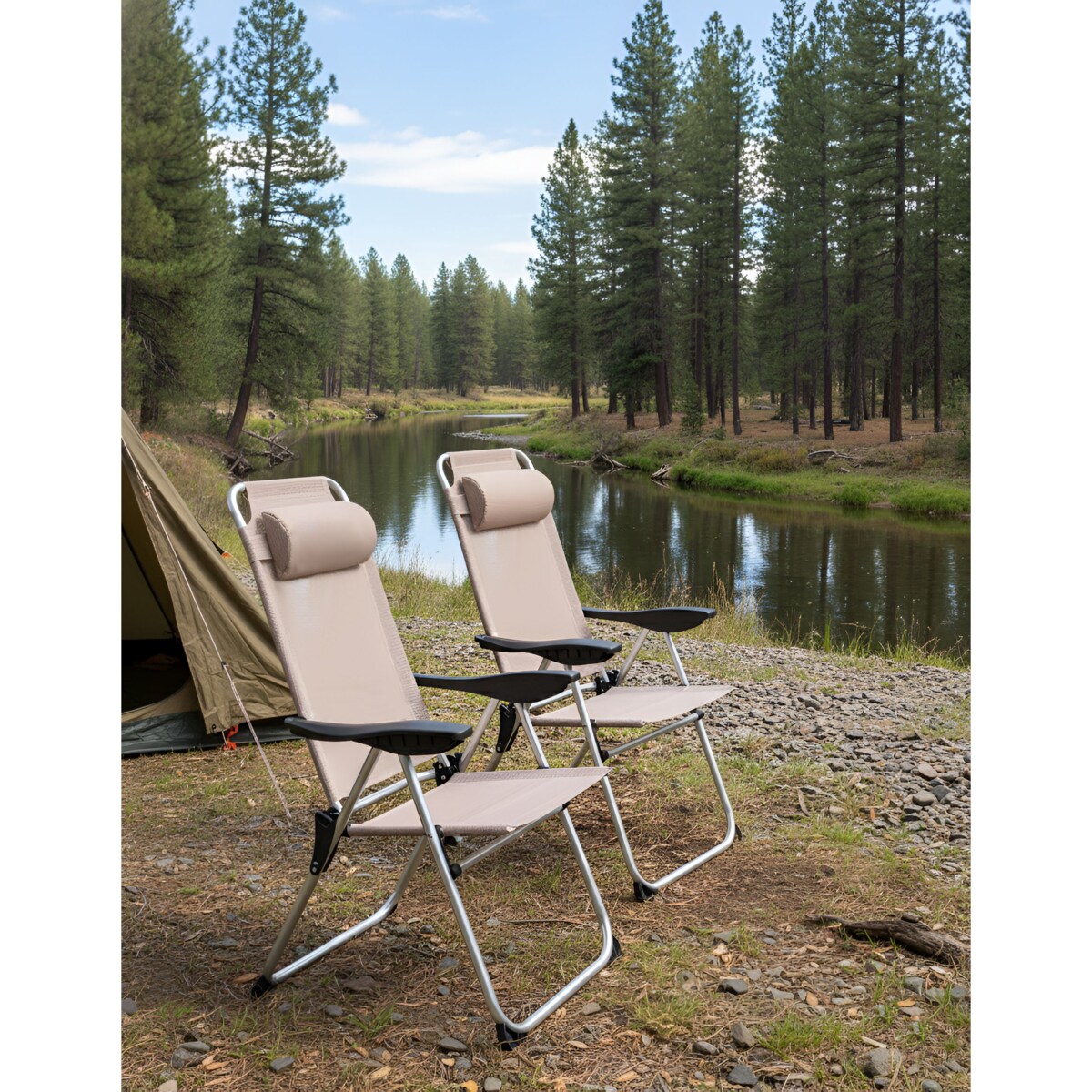 Zestaw 2 krzeseł ogrodowych ASINE Składane Metal Beżowy