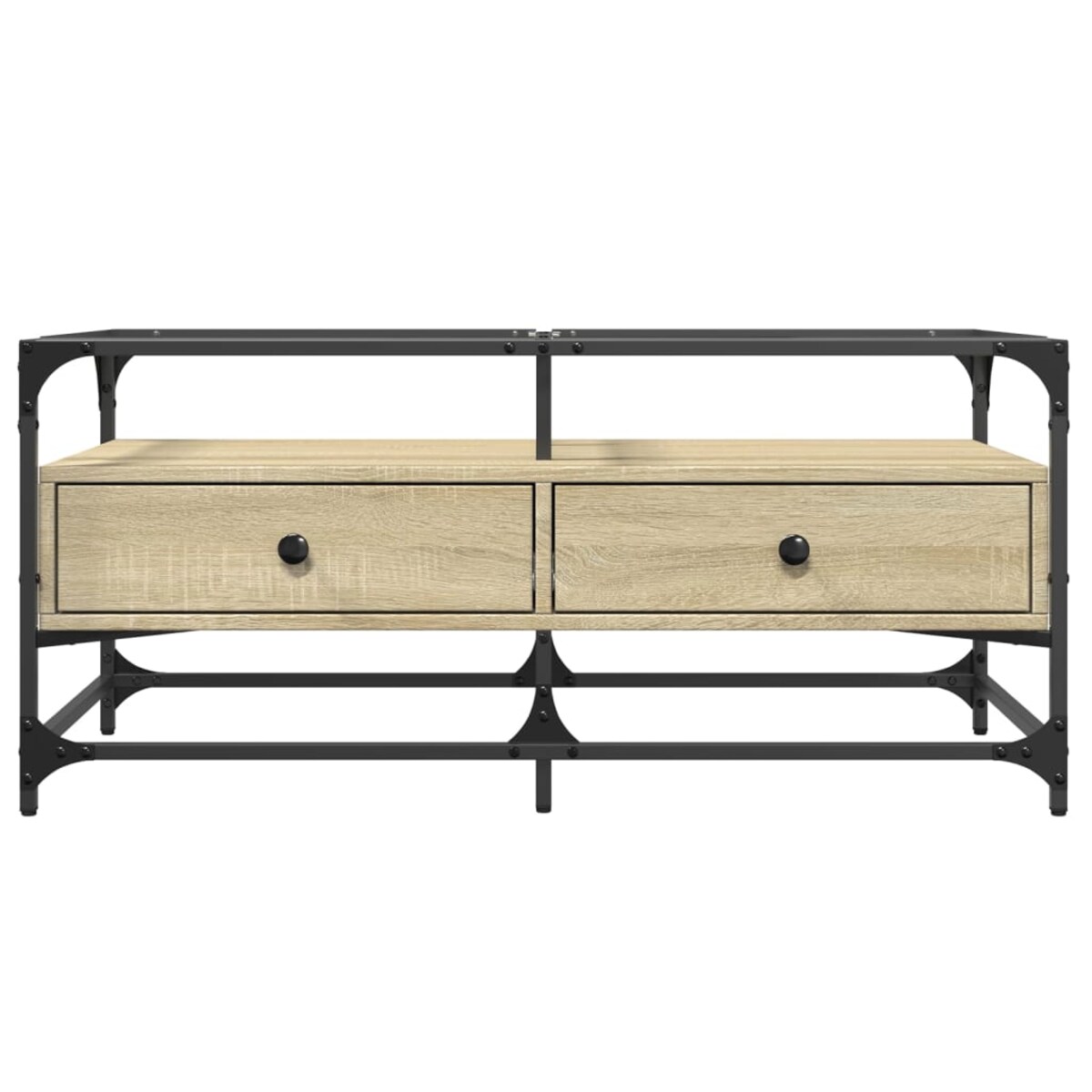 vidaXL Stolik kawowy ze szklanym blatem, dąb sonoma, 98,5x50x45 cm