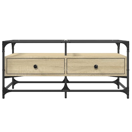 vidaXL Stolik kawowy ze szklanym blatem, dąb sonoma, 98,5x50x45 cm