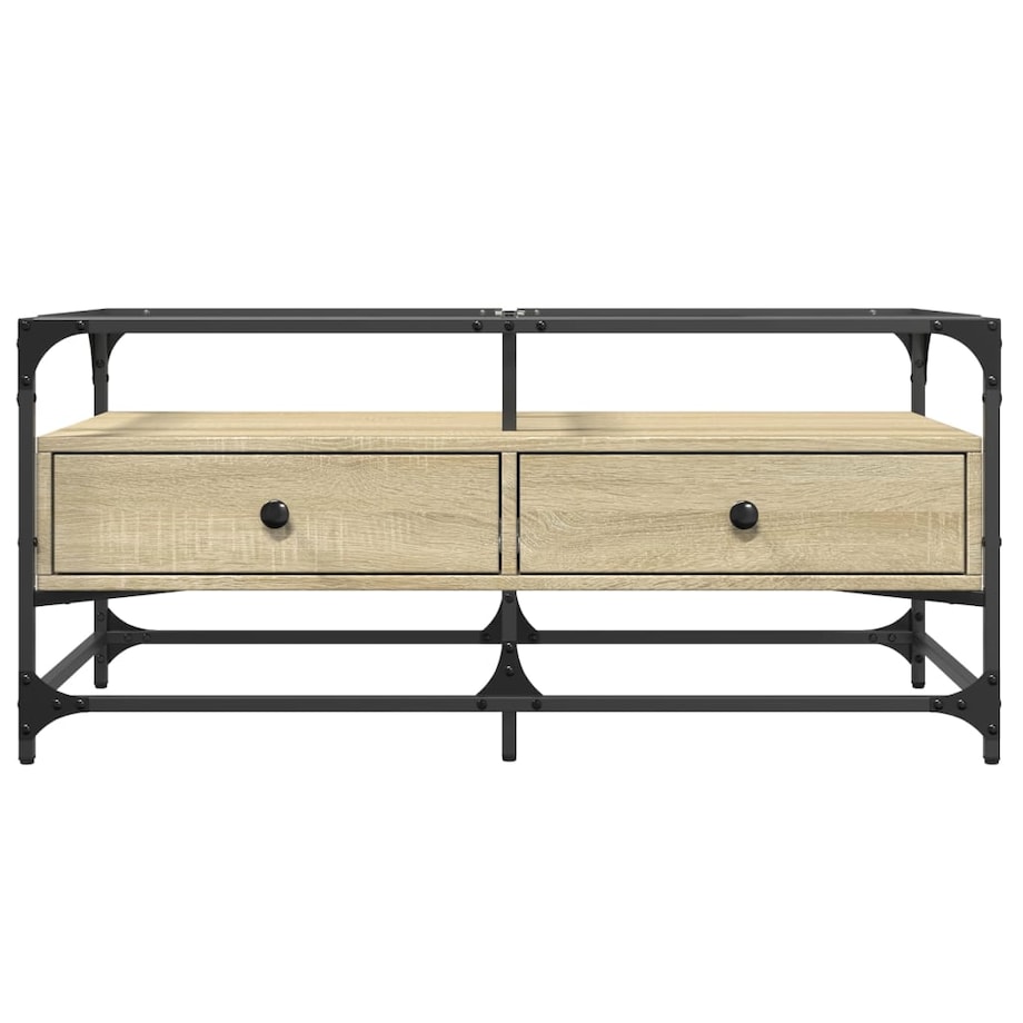 vidaXL Stolik kawowy ze szklanym blatem, dąb sonoma, 98,5x50x45 cm