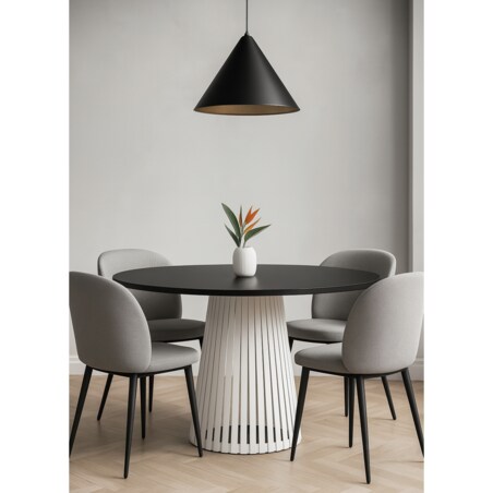 Stół VIV okrągły z lamelami do salonu, blat 110 cm czarny -podstawa kaszmir