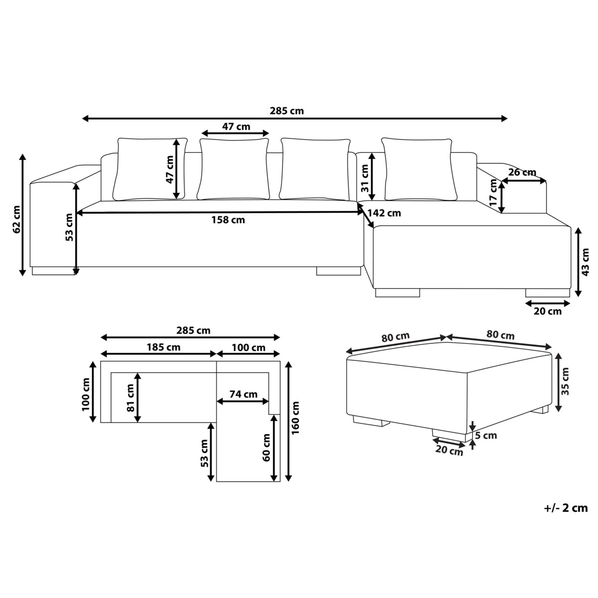Sofa narożna z otomaną LUNGO Boucle Biały dla 4 osób Lewostronny
