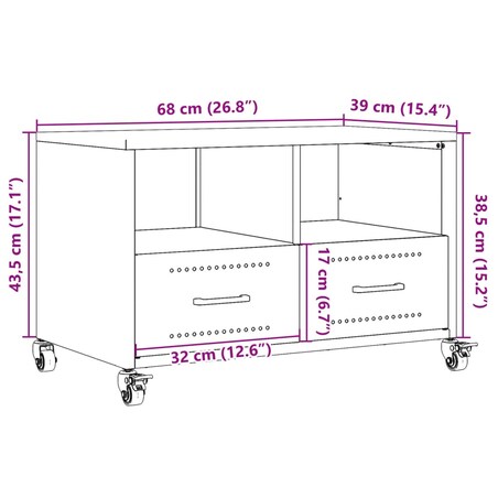 vidaXL Szafka RTV, oliwkowa, 68x39x43,5 cm, stal