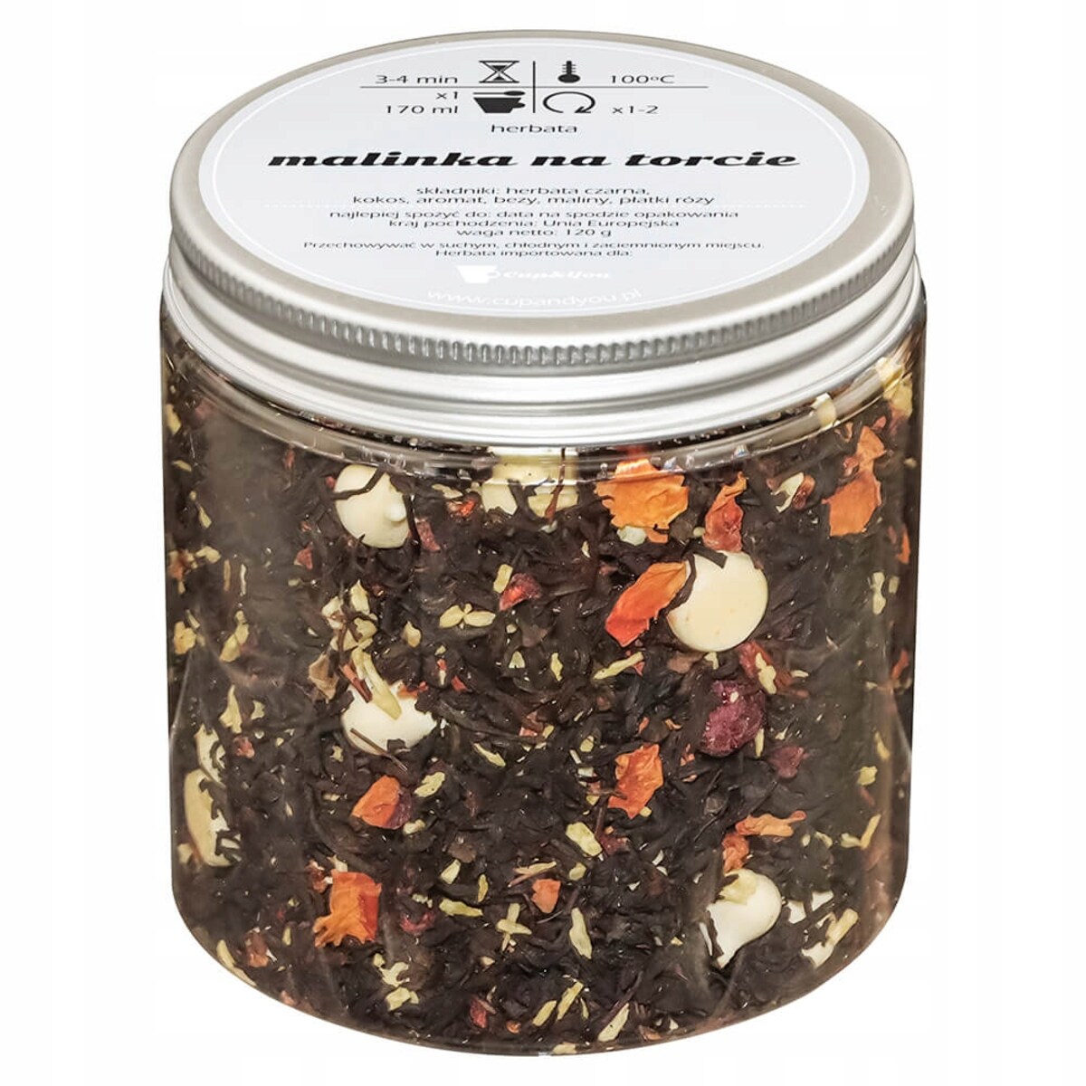 Herbata czarna MALINKA NA TORCIE o smaku słodkiej maliny z bezą PREMIUM - herbata liściasta sypana mieszanka napar susz - gotowa na prezent upominek