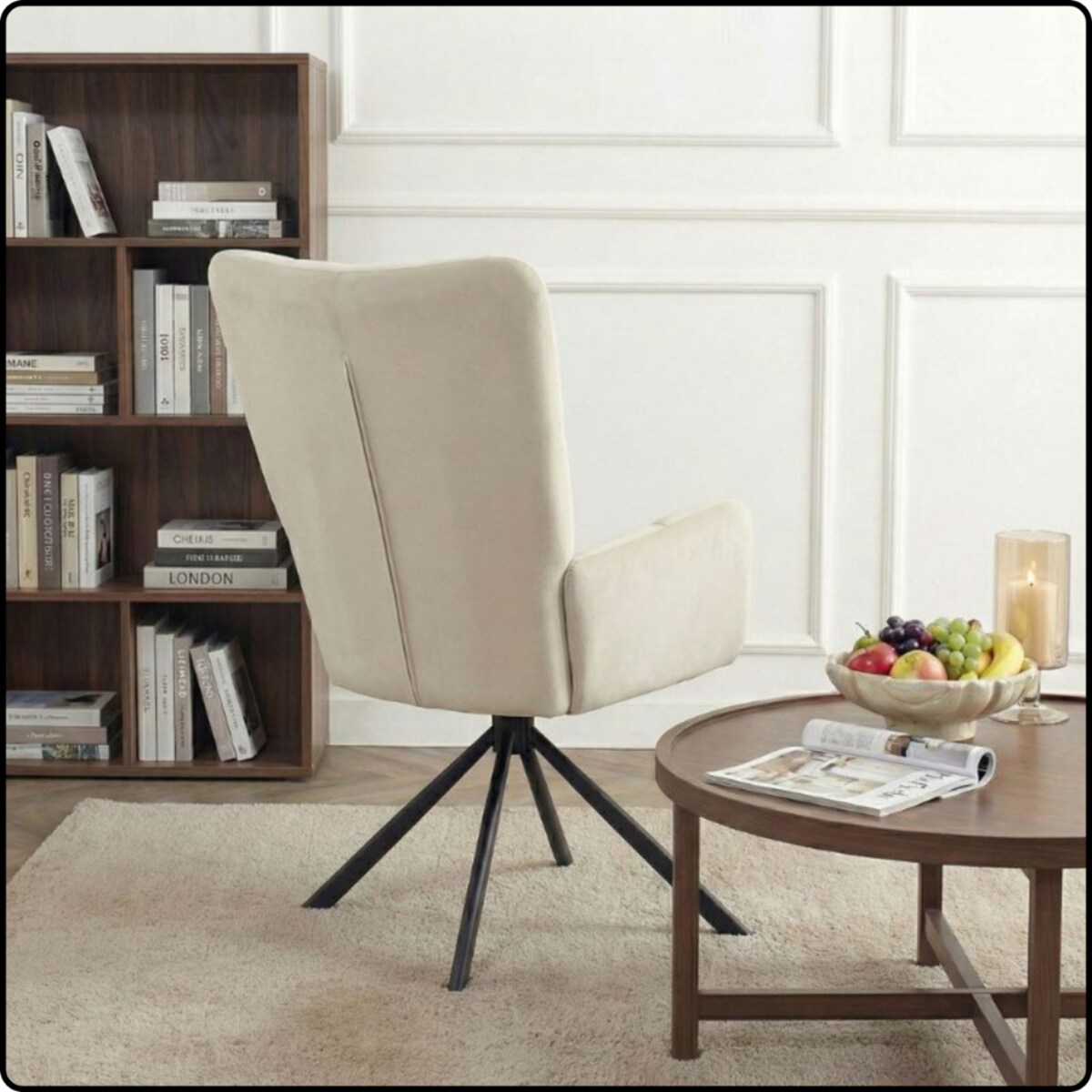 Krzesło tapicerowane obrotowe 180 do salonu jadalni nowoczesne welurowe beżowy