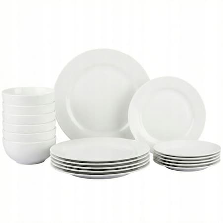 SERWIS OBIADOWY NA 6 OSÓB NOWOCZESNY ZESTAW TALERZY BIAŁY CERAMICZNY 18 el
