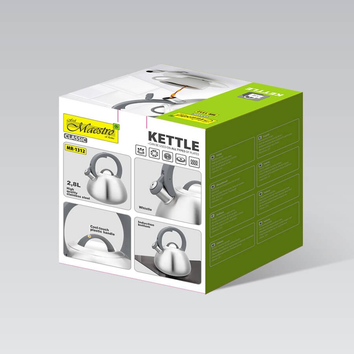 Czajnik stalowy z gwizdkiem na gaz indukcję 2.8L srebrny MAESTRO MR-1312
