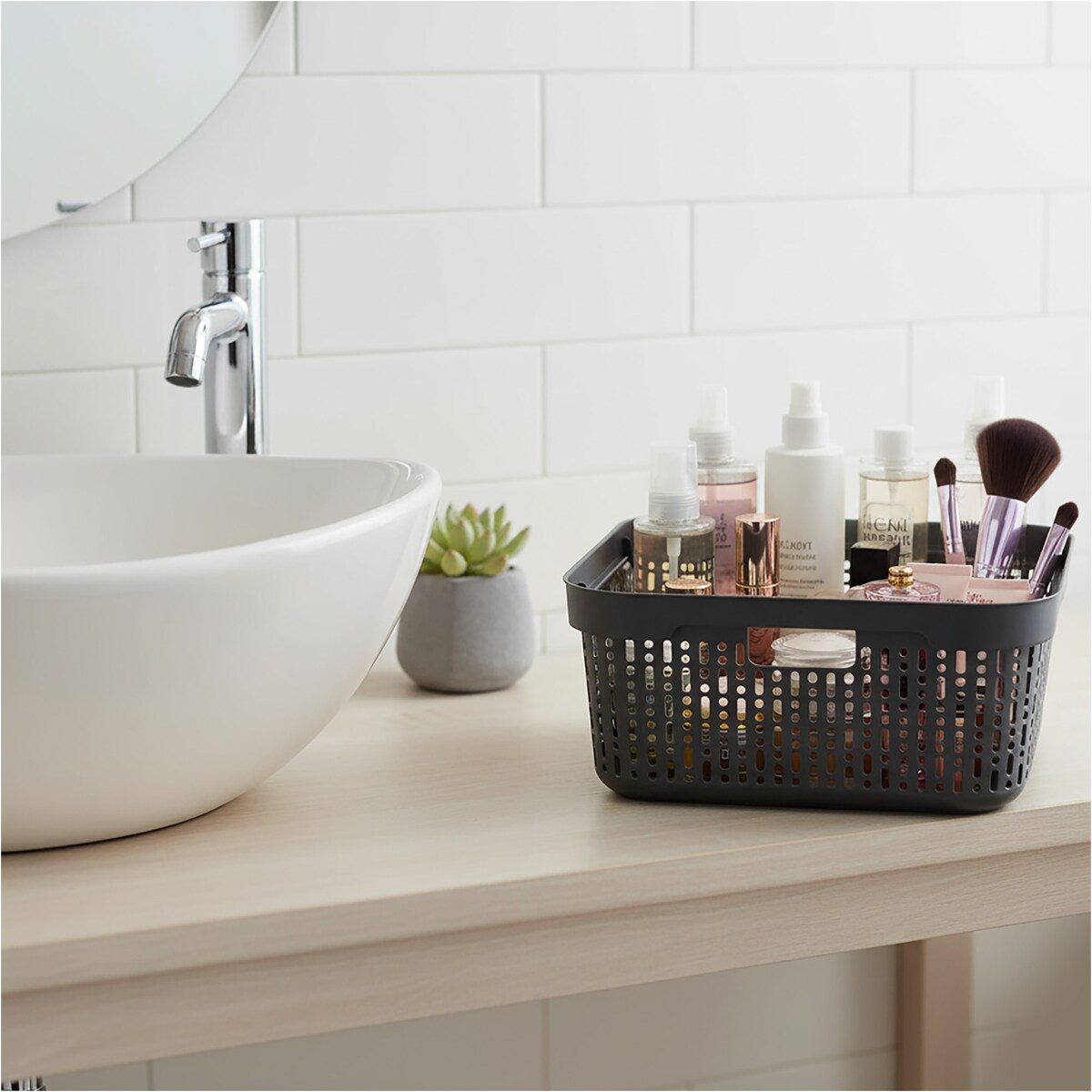 5X Koszyk Koszyczek Ażurowy Plastikowy Na Kosmetyki Do Łazienki Pojemnik Z Pokrywką Zamykany Z Dziurkami Szary Zestaw