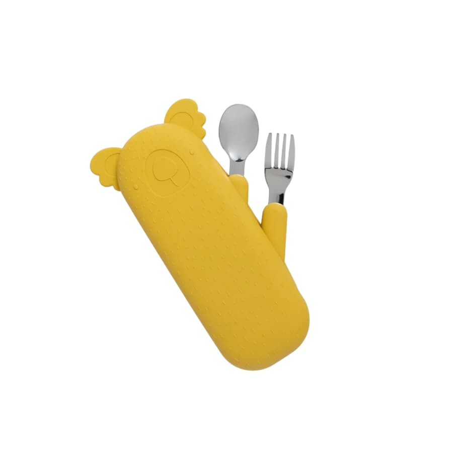THE COTTON CLOUD sztućce w silikonowym pokrowcu, Koala / Mustard