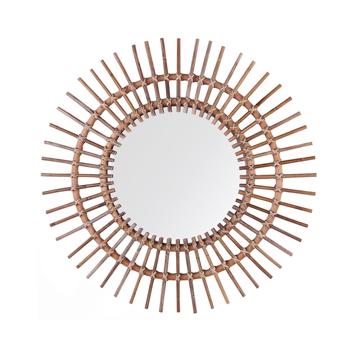 Rattanowe lustro ścienne słońce ø 76 cm brązowe STENEN
