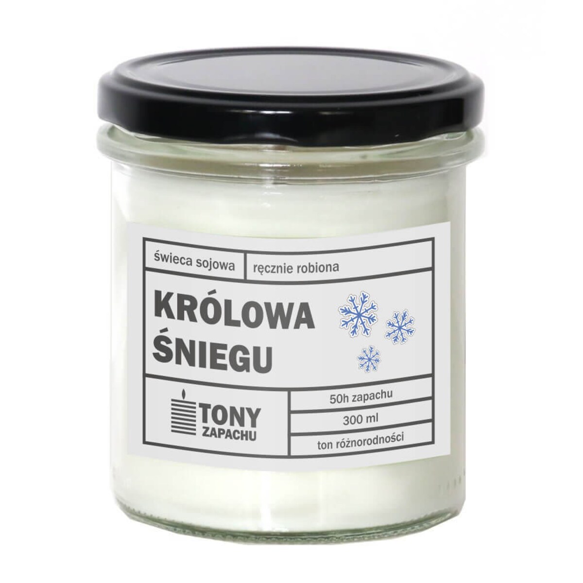 Naturalna ręcznie robiona świeca sojowa zapachowa w szkle KRÓLOWA ŚNIEGU 50h palenia 300ml - prezent upominek dla kobiety mamy dziewczyny żony babci niej