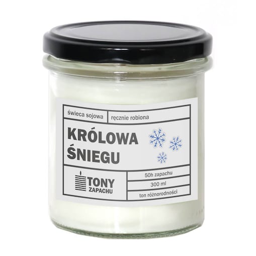 Naturalna ręcznie robiona świeca sojowa zapachowa w szkle KRÓLOWA ŚNIEGU 50h palenia 300ml - prezent upominek dla kobiety mamy dziewczyny żony babci niej