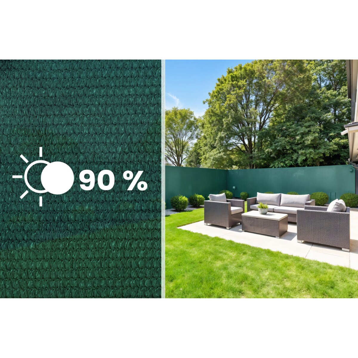 Siatka cieniująca Plonos 1,5x25m maskująca mata na płot ogrodzenie osłona zielona 90% + UV 1 szt.