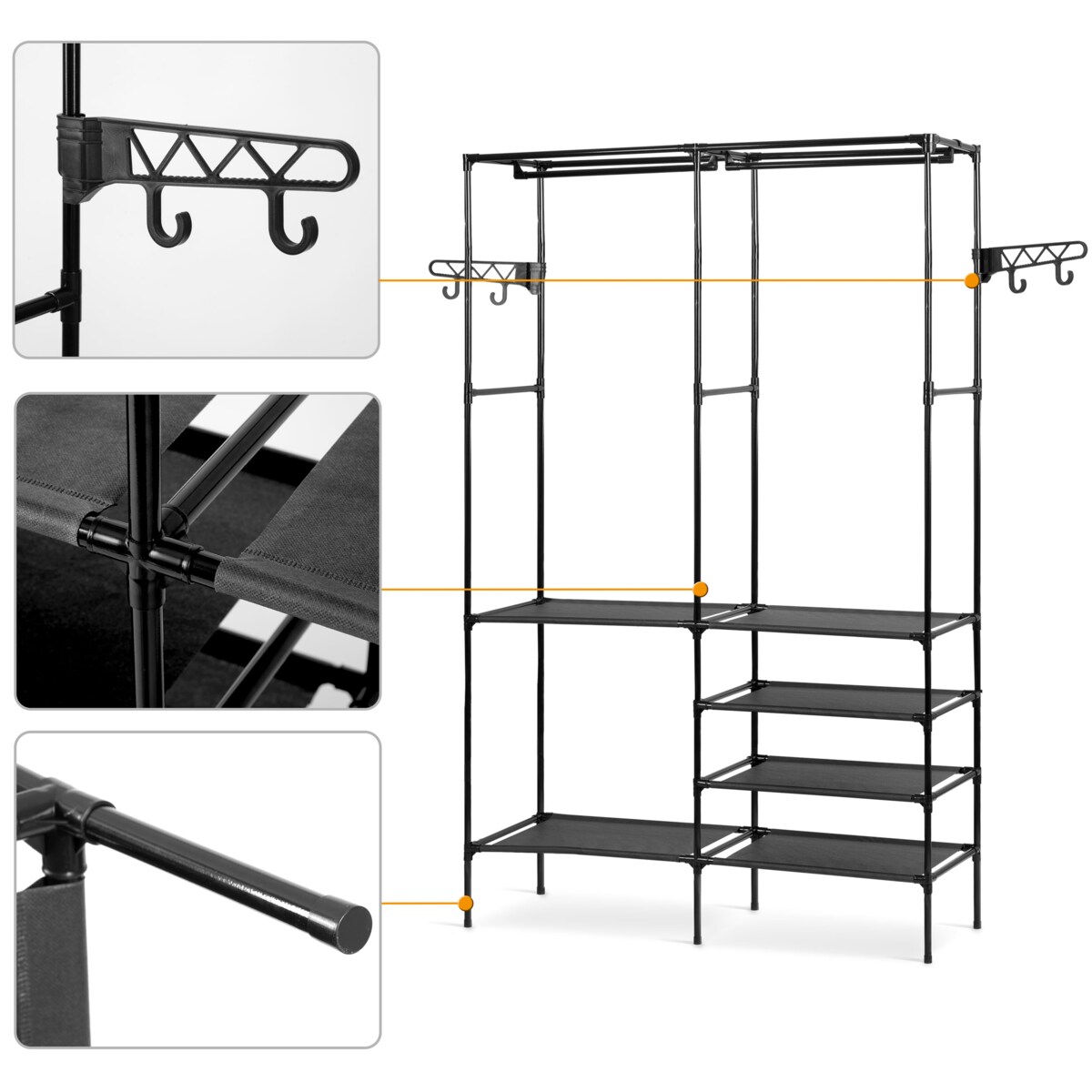 Stojak na ubrania wieszak stojący z półkami Massido