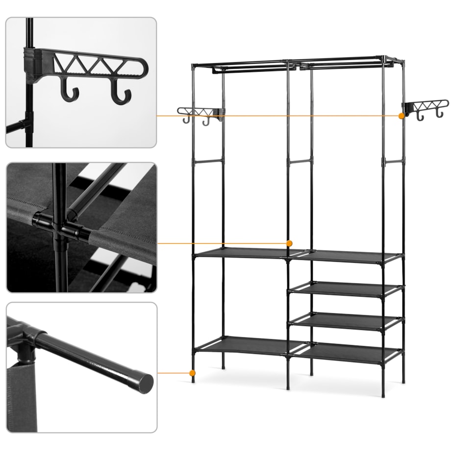 Stojak na ubrania wieszak stojący z półkami Massido