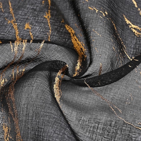 firana z etaminy "marmur" złoty print 140x250 cm czarna