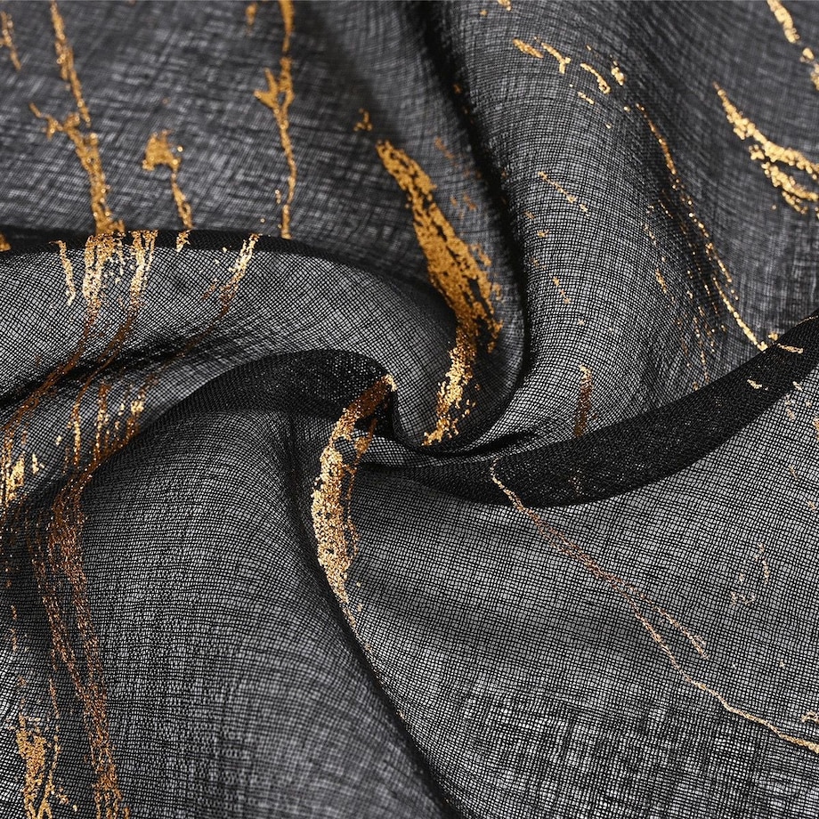 firana z etaminy "marmur" złoty print 140x250 cm czarna