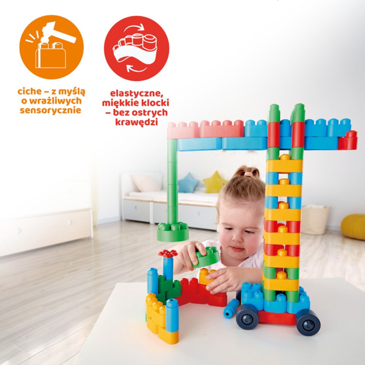 Miękkie Klocki Konstrukcyjne Zestaw Kreatywny Pojazdy Budowlane 80 el. 18m+ PolyM