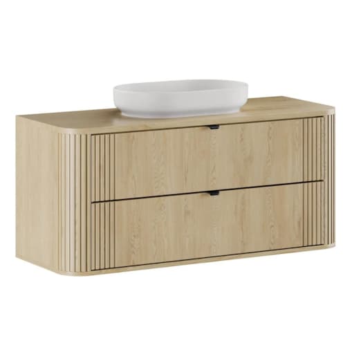Szafka pod umywalkę OVALIA CREMONA 2S 120cm dąb cremona z umywalką nablatową RIVER