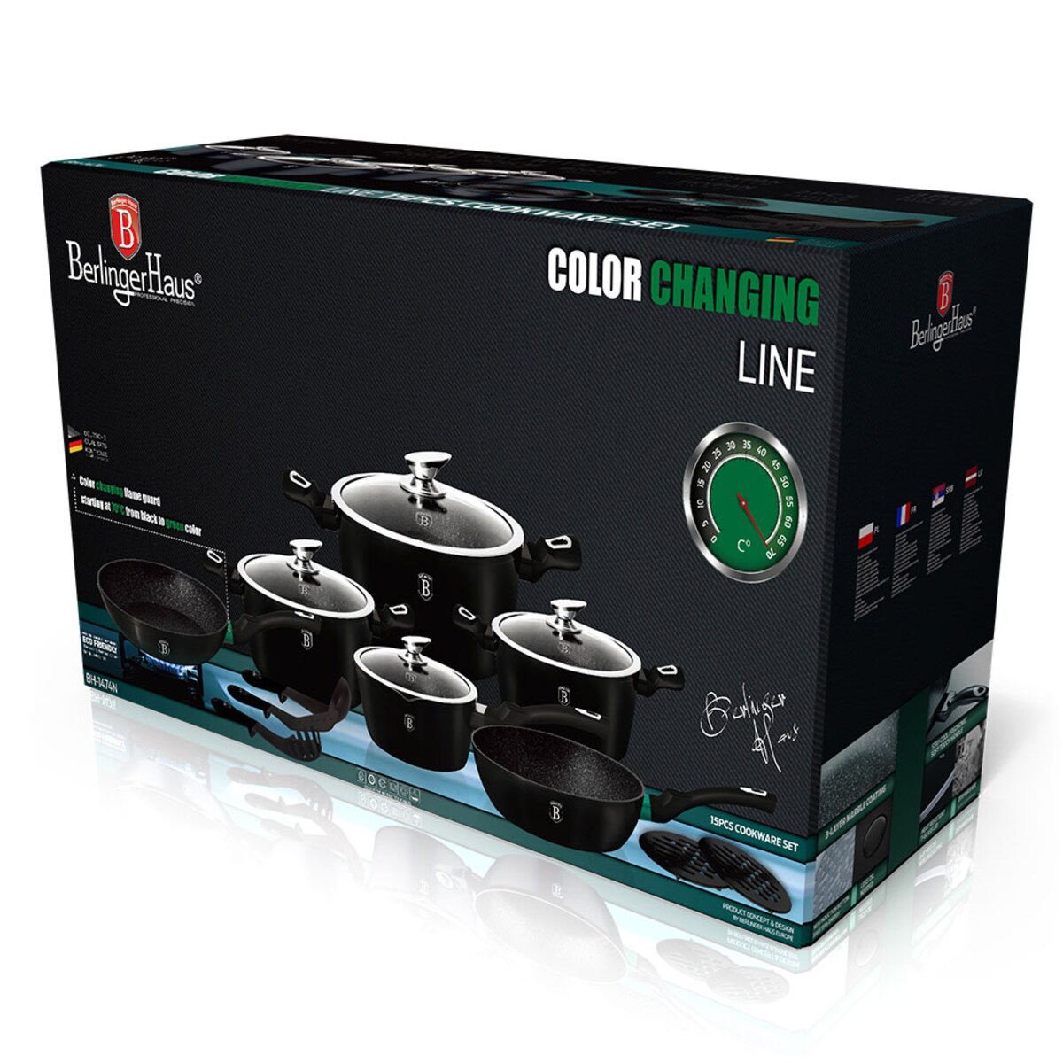 Zestaw garnków BERLINGER HAUS Metallic Line thermoguard 15 elementów