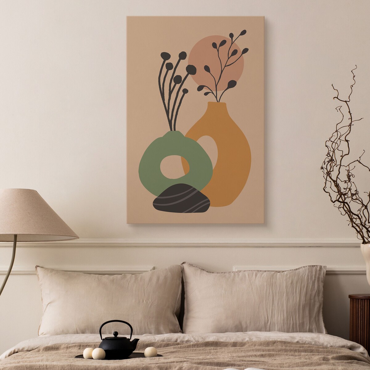 Obraz Pastelowe Dzbanki Wazony Gałązki 30x40cm