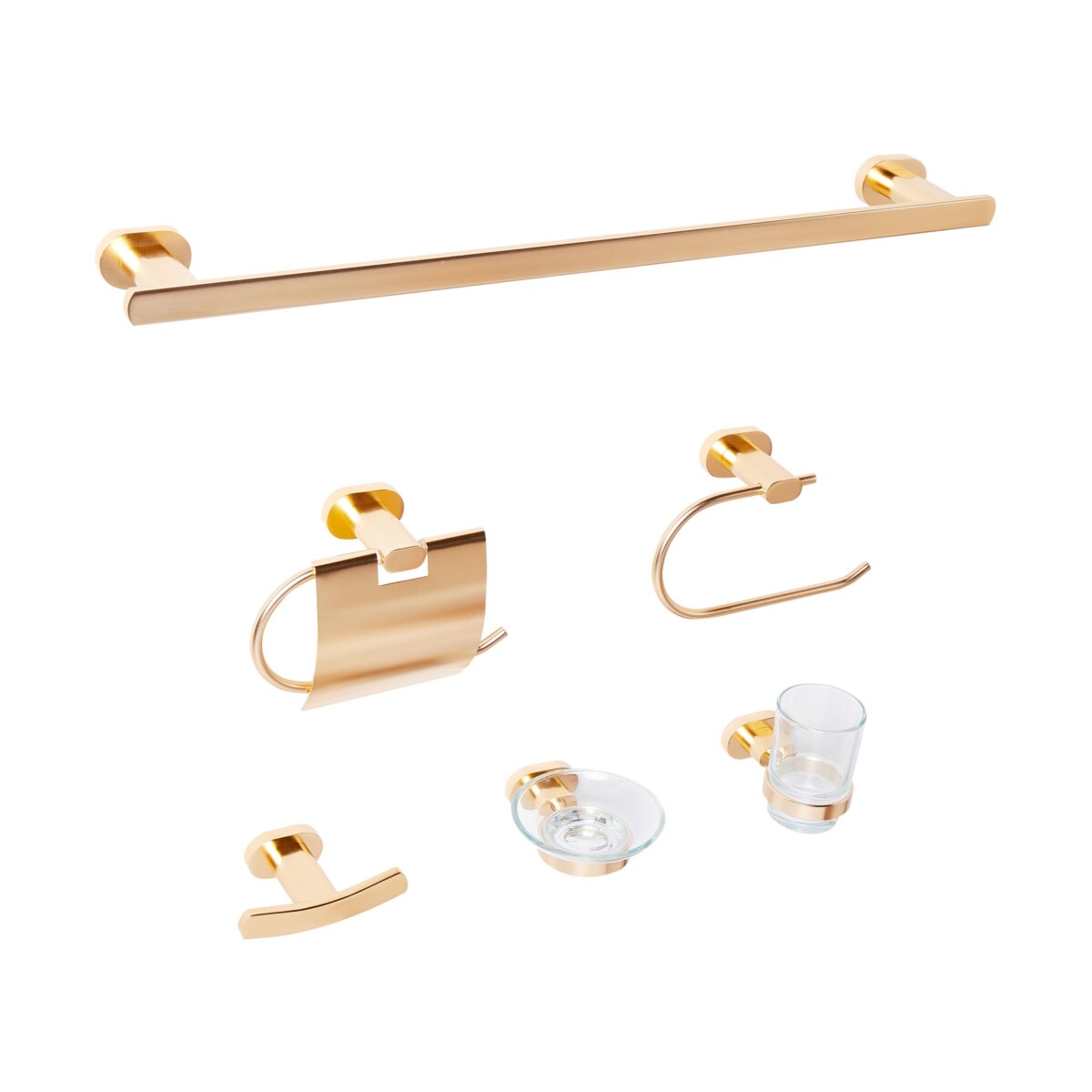 Zestaw akcesoriów toaletowych 6 elementów TOCOPILLA Z uchwytami i haczykami na ręczniki Złoty