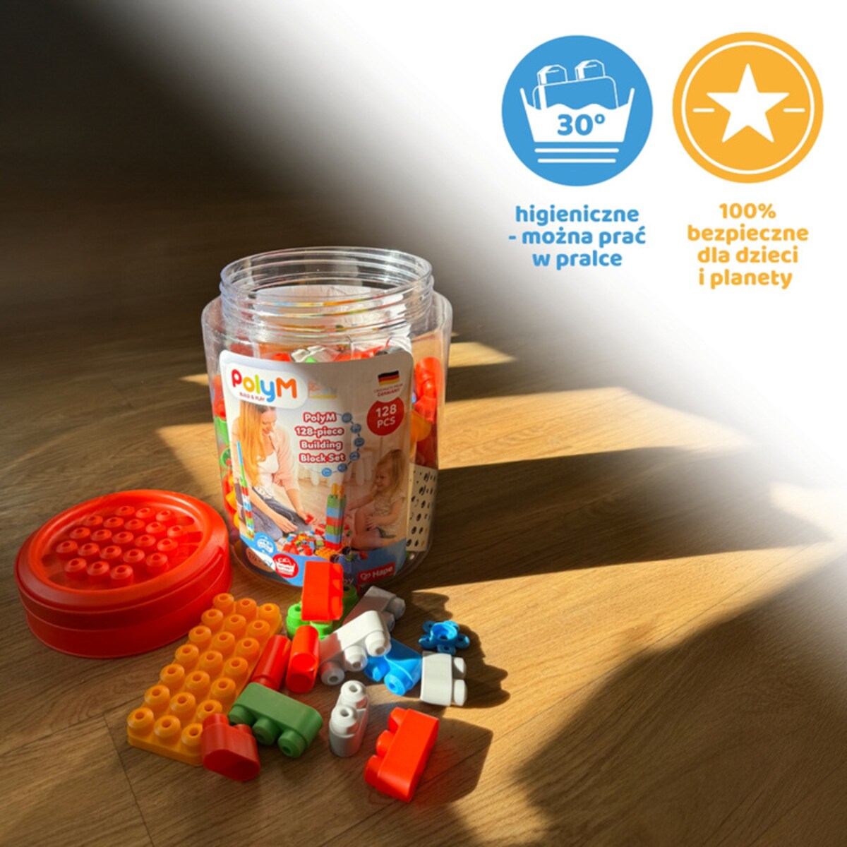 Miękkie Klocki Konstrukcyjne w Pudełku Zestaw Małego Konstruktora 128 el. 18m+ PolyM