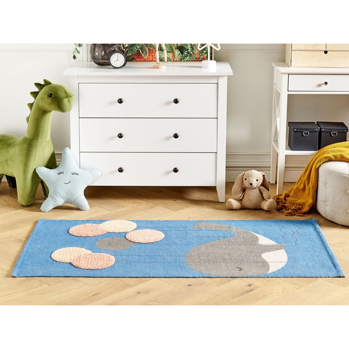 Dywan dziecięcy bawełniany motyw wieloryba 80 x 150 cm niebieski BALABANG