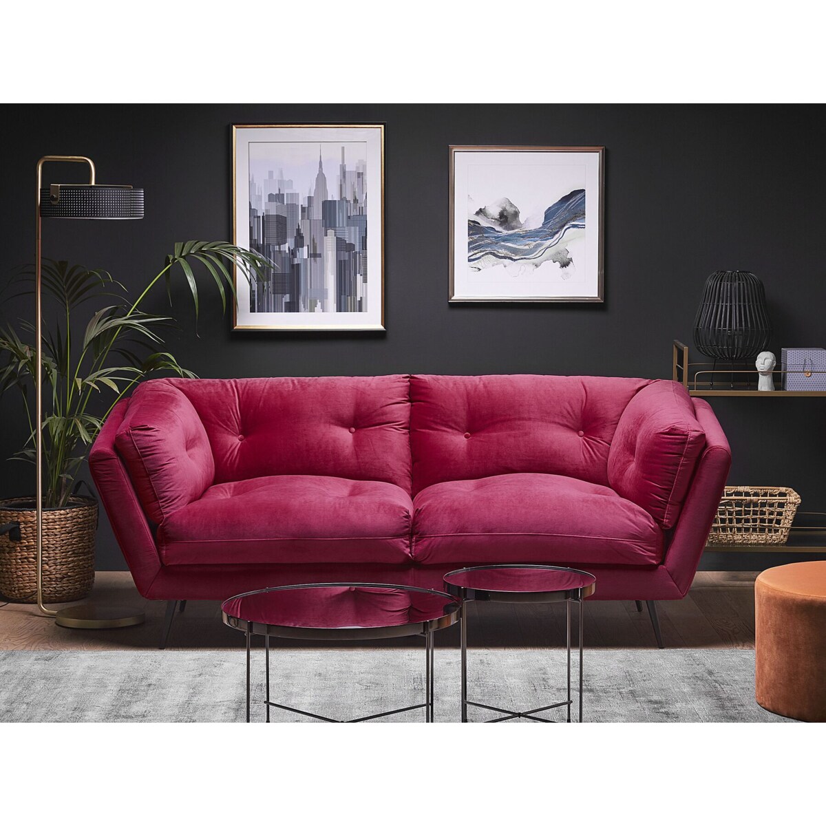 Sofa 3-osobowa welurowa burgundowa LENVIK