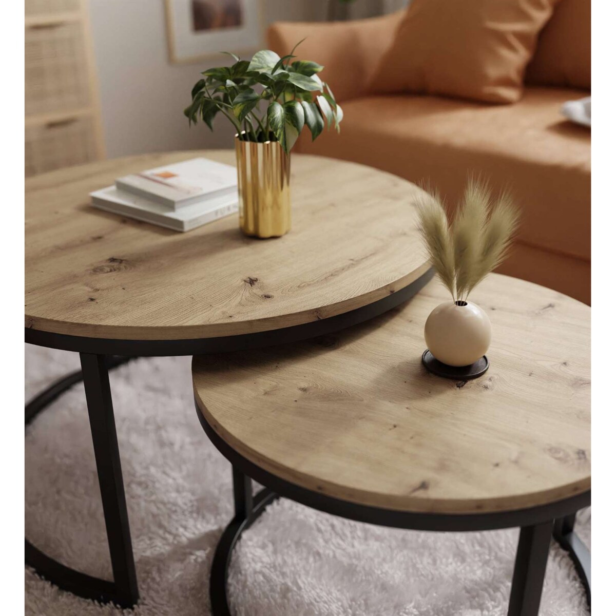 Okrągły stolik kawowy CIRI 2w1 czarny dąb artisan