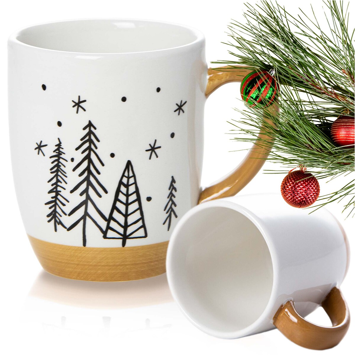 Kubek Świąteczny Ceramiczny Na Prezent 330 Ml Boże Narodzenie Drzewka 4 Choinki