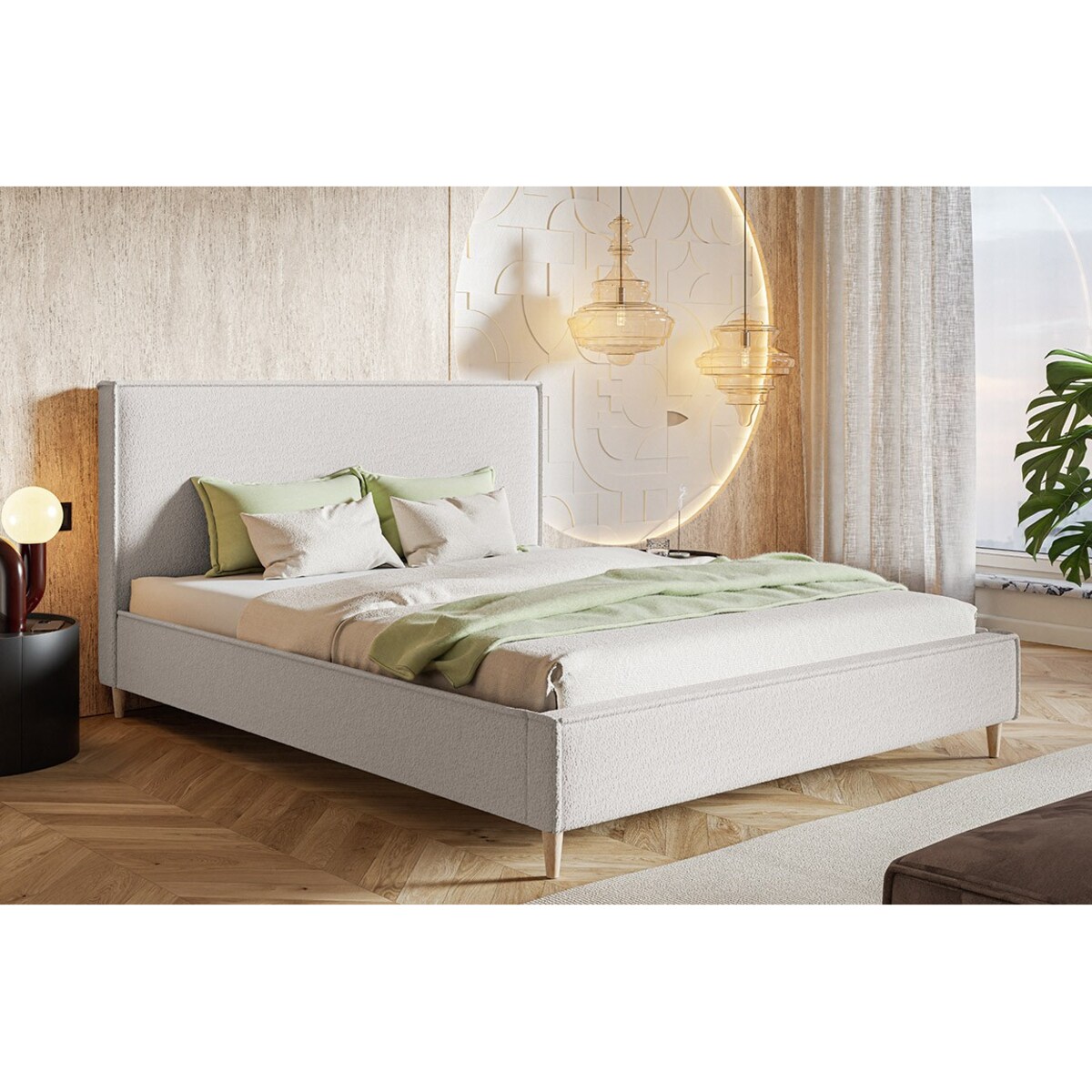 Łóżko tapicerowane 120x200 LUXO 8, tkanina boucle Catch Me 01 - mleczny