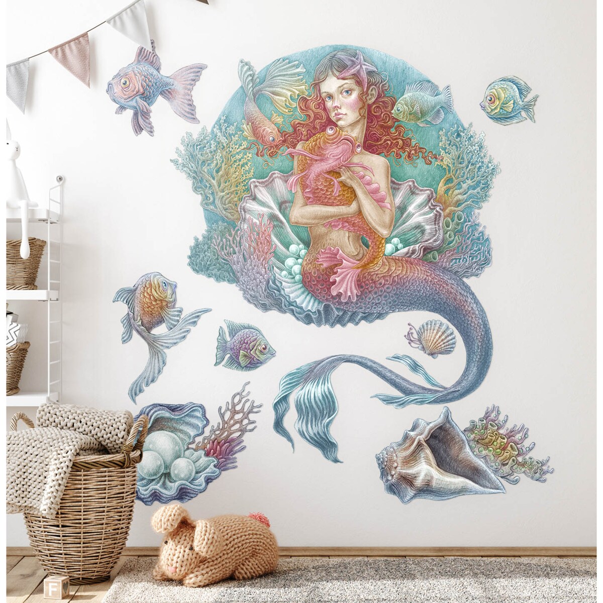 Zestaw naklejek na ścianę, Syrena świat rysunkowy, 130cm