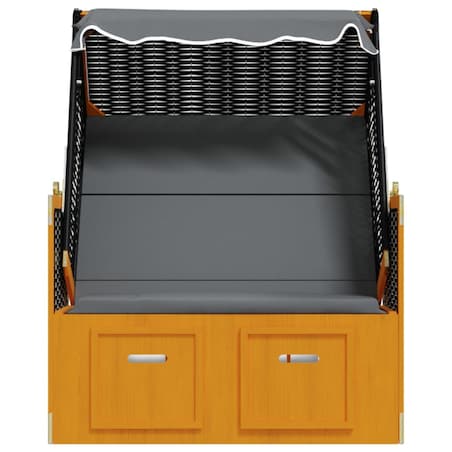 vidaXL Kosz plażowy z zadaszeniem, rattan PE i drewno, czarny/antracyt