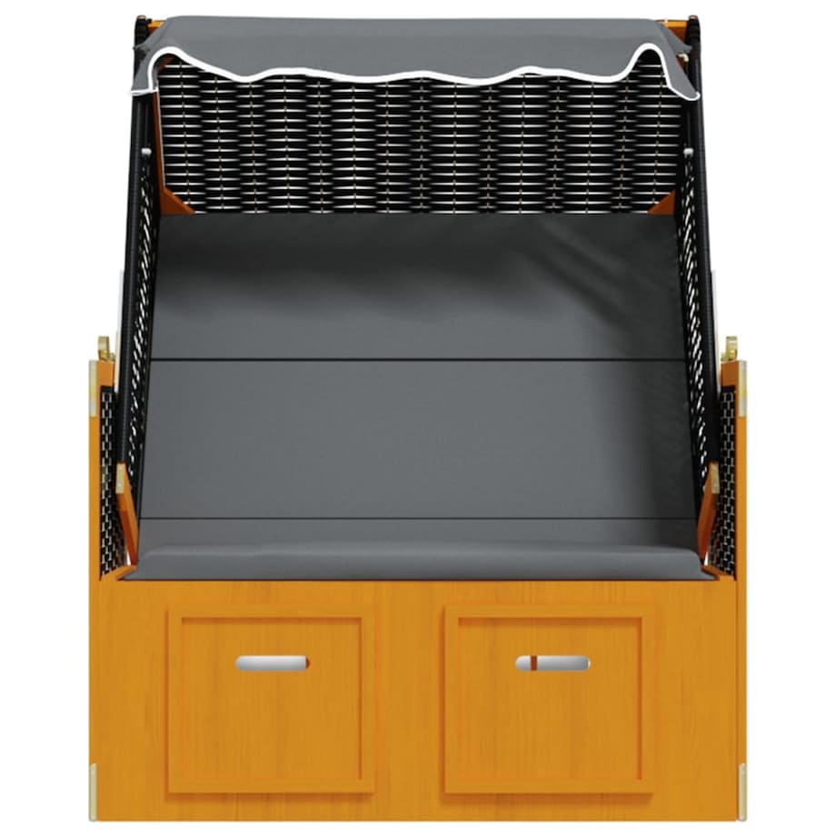 vidaXL Kosz plażowy z zadaszeniem, rattan PE i drewno, czarny/antracyt