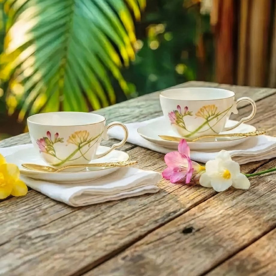 VILLA ITALIA Filiżanka do herbaty porcelanowa 200 ml ze spodkiem AROMA di FRESIA