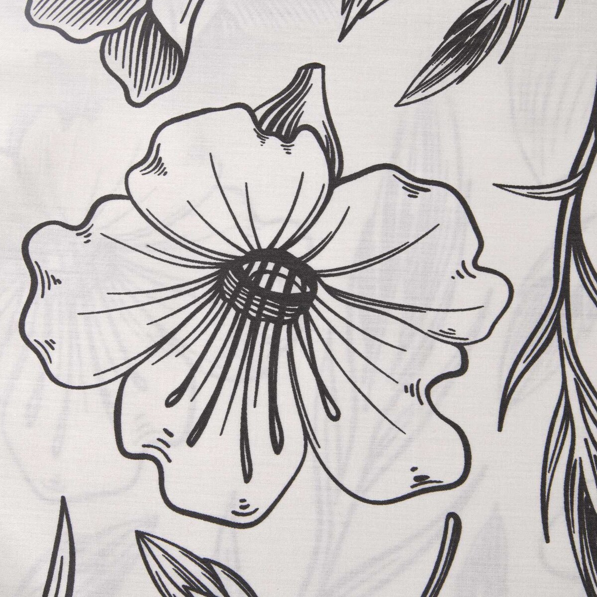 Pościel satyna bawełniana 200x220 Exclusive Carina biała w czarne konturowe kwiaty i liście