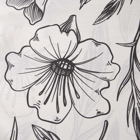 Pościel satyna bawełniana 200x220 Exclusive Carina biała w czarne konturowe kwiaty i liście