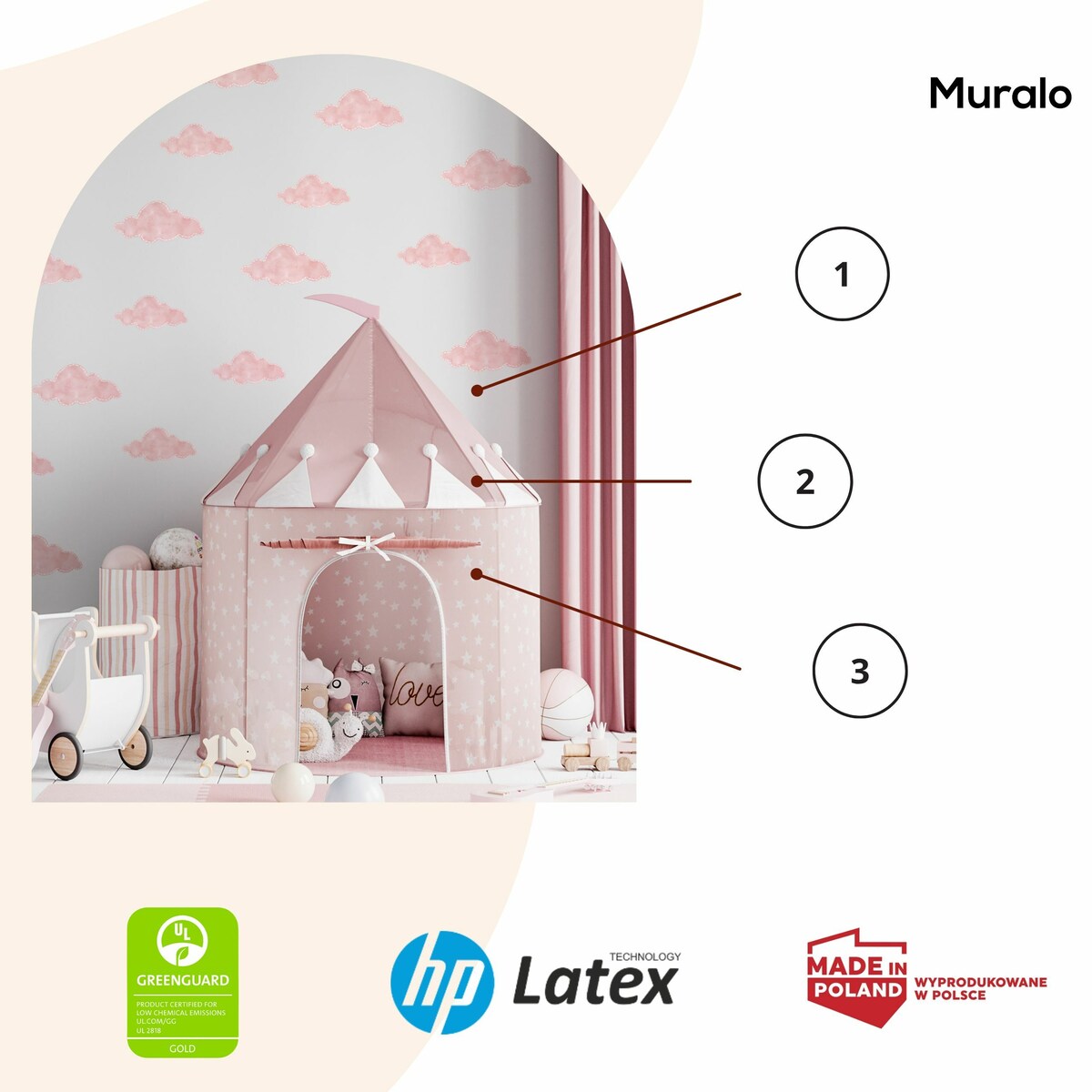 Naklejki Na Ścianę Dla Dzieci Różowe Chmury Pastelowe Chmurki Boho Zestaw 60x30cm