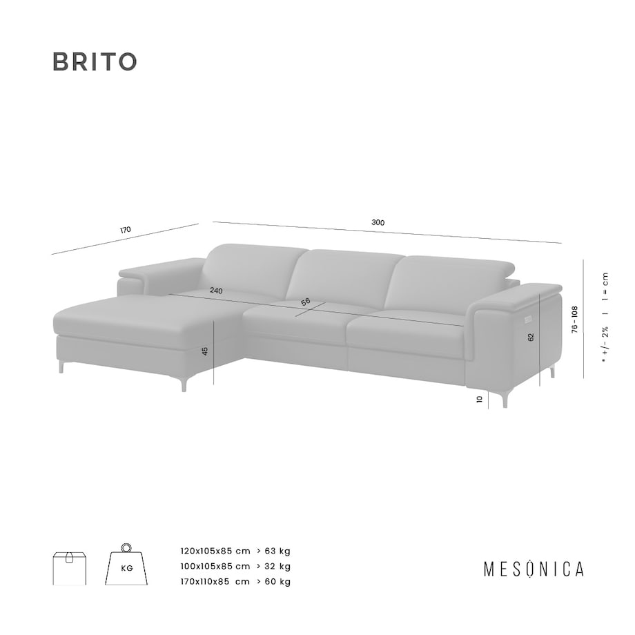 Sofa narożna Brito szara z funkcją relaksu