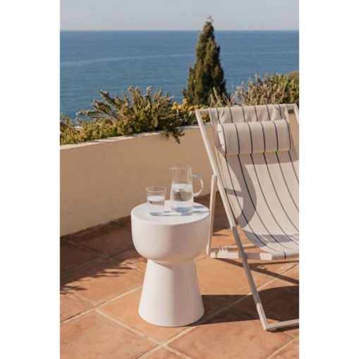Stolik pomocniczy okrągły Ø35 cm z dolomitu Kaly, biały glossy