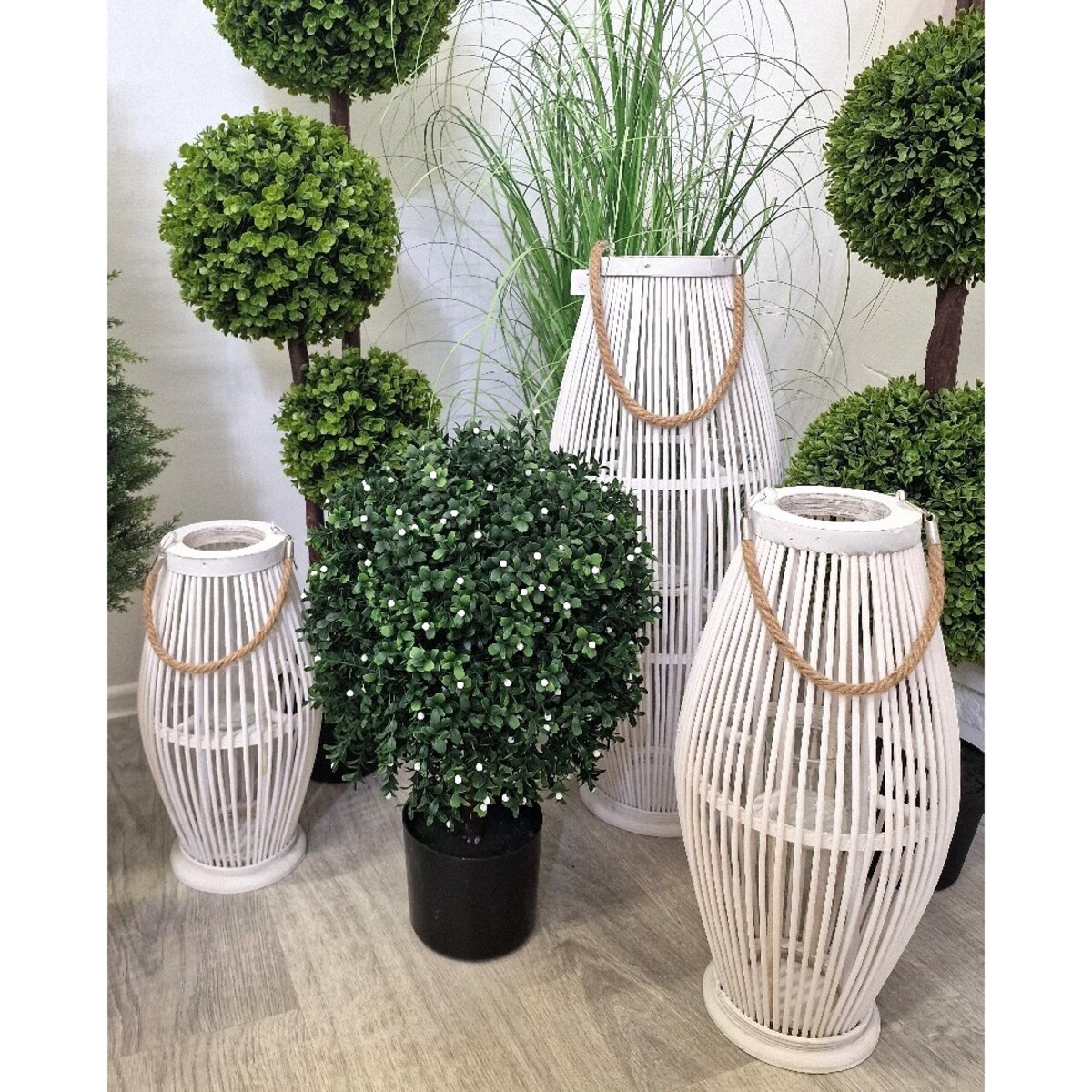 Lampion Bambusowy Rattanowy Latarnia 85 Cm Biały