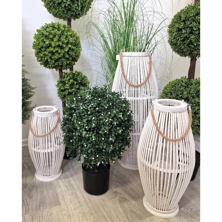 Lampion Bambusowy Rattanowy Latarnia 85 Cm Biały